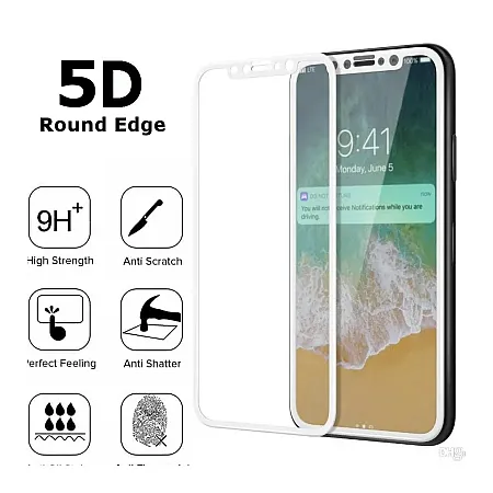 5D Tempered Glass 9Η Προστασία Οθόνης iPhone 11 Pro / X / XS (άσπρο)