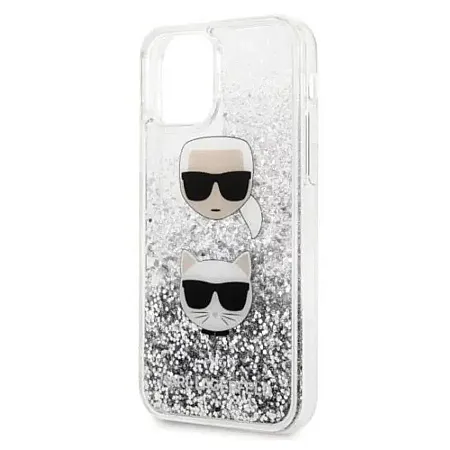 Θήκη για iPhone 11 Karl Lagerfeld Liquid Glitter Case Karl & Choupette Heads (Ασημί - KLHCN61KCGLSL)