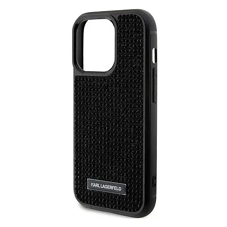 Θήκη για iPhone 15 Karl Lagerfeld Rhinestones Metal Plate Logo Collection (μαύρο - KLHCP15SHDSPLK)