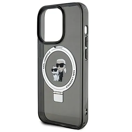 Θήκη για iPhone 15 Pro Karl Lagerfeld Magsafe Ringstand Hard Case Karl & Choupette’s Head (μαύρο - KLHMP15LHMRSKCK)