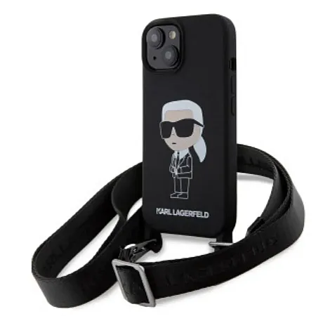 Θήκη για iPhone 15 Karl Lagerfeld Crossbody Ikonik Hard Case (μαύρο - KLHCP15SSCBSKNK)