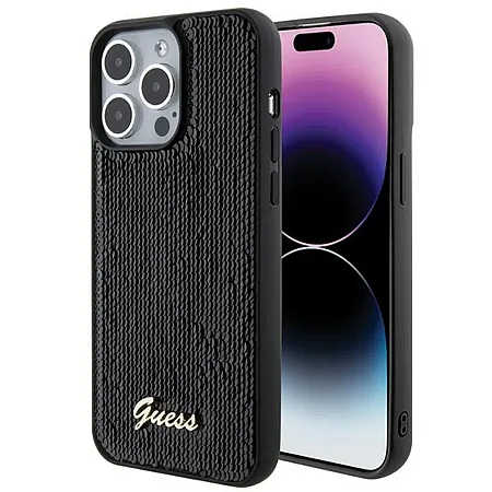 Θήκη για iPhone 15 Pro Guess “Sequin Script Metal” (μαύρο - GUHCP15LPSFDGSK)