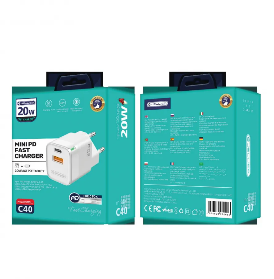Φορτιστής Jellico C40 20W USB + Type C (άσπρο)