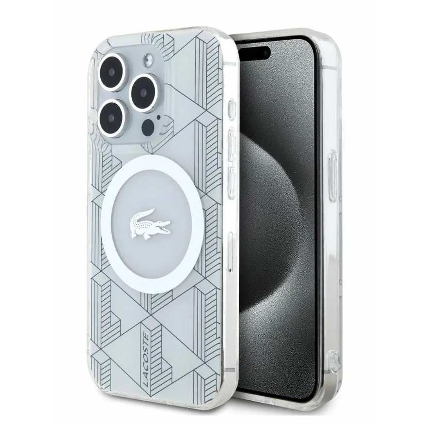 Θήκη για iPhone 15 Pro Max Lacoste HC Magsafe IML Monogram Silver Croc Logo (LCHMP15XUBSH - ιβουάρ)