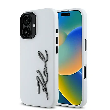 Θηκη για iPhone 16 Karl Lagerfeld “Signature Metal Logo Collection” Hard Case Θήκη προστασίας από σιλικόνη (Λευκό – KLHCP16SSCMSMVH)