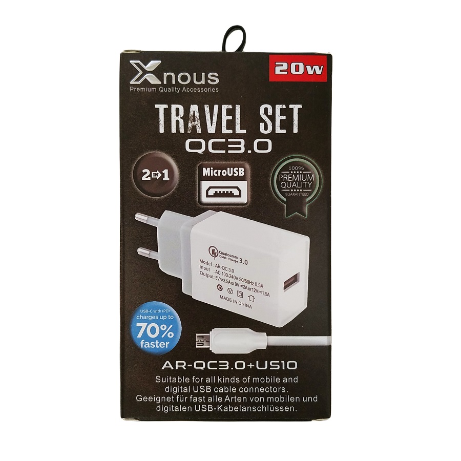 Travel Set Xnous 2 σε 1 Φορτιστής QC 3.0 (18w) + Καλώδιο Micro USB (200-108-752)
